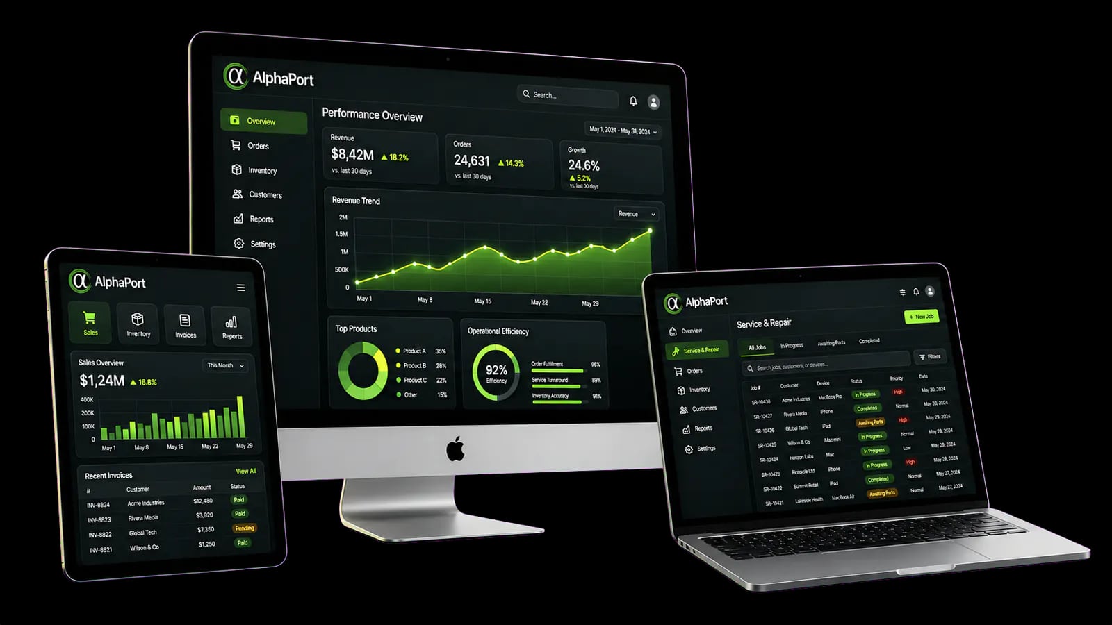 برنامج AlphaPort على حاسوب مكتبي ومحمول وجهاز لوحي